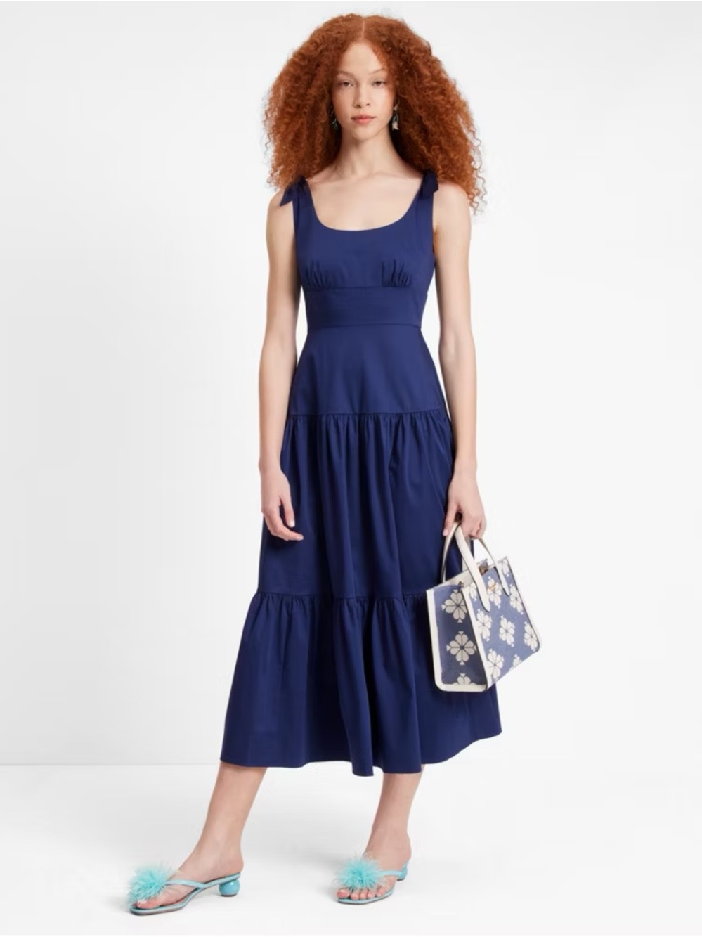 kate spade Navy Tiered Scoop-Neck Midi Dress